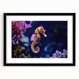 Framed wall art design showcasing vibrant marine life fish illustrations in a sleek black frame, perfect for ocean-themed decor in homes or offices.