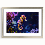 Framed wall art showcasing a vibrant marine life fish design, featuring a silver frame and mat, perfect for ocean-themed decor in homes or offices.