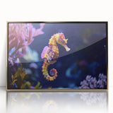 Framed wall art featuring a vibrant marine life fish design with gold accents, perfect for ocean-themed decor. Ideal for enhancing coastal interiors.
