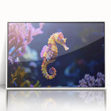 Framed acrylic wall art featuring a vibrant marine life fish design in shades of blue and green, showcasing intricate details and textures, ideal for ocean-themed decor.