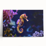 Stretched canvas wall art featuring a vibrant marine life design, showcasing colorful fish against a serene blue background, ideal for ocean-themed decor.
