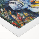 Colorful marine life wall art featuring various fish designs on a rolled canvas, ideal for ocean-themed decor. Perfect for enhancing interior spaces with vibrant aquatic visuals.