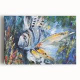 Vibrant marine life wall art design on stretched canvas, showcasing colorful fish and ocean elements, perfect for aquatic-themed decor in homes or offices.