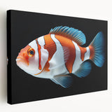 Stretched canvas wall art depicting vibrant marine life, showcasing colorful fish against a deep blue background, perfect for ocean-themed decor.