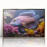 Framed wall art collection showcasing an aquatic design featuring vibrant marine life fish in a gold-acrylic finish, perfect for ocean-themed decor.