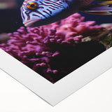 Colorful marine life fish design on rolled canvas artwork, showcasing vibrant aquatic scenes with various fish species, ideal for ocean-themed decor.