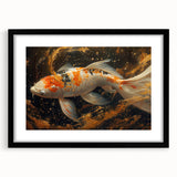 Black-framed wall art featuring a vibrant marine life fish design, showcasing colorful ocean creatures on a white mat, perfect for enhancing coastal decor.