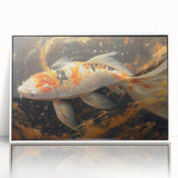 Framed acrylic wall art showcasing a vibrant marine life fish design, featuring colorful aquatic creatures against a sleek white background, perfect for coastal decor.