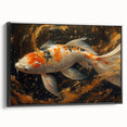Framed canvas wall art showcasing a vibrant marine life fish design, featuring a black frame and side view, perfect for ocean-themed home decor.
