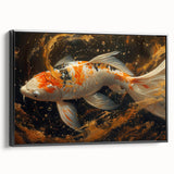Framed canvas wall art showcasing a vibrant marine life fish design, featuring a black frame and side view, perfect for ocean-themed home decor.