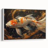 Framed canvas wall art showcasing vibrant marine life fish design, featuring a white frame and side view perspective, perfect for ocean-themed decor.