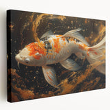 Stretched canvas wall art showcasing a vibrant marine life fish design in rich colors, ideal for ocean-themed decor, highlighting intricate details and textures.