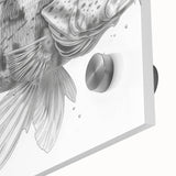 Close-up of vibrant marine life wall art featuring a colorful fish design on acrylic glass, showcasing intricate details and textures ideal for aquatic-themed decor.