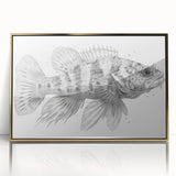 Framed wall art featuring a vibrant marine life fish design in gold-acrylic finish, perfect for ocean-themed decor, adding elegance to any space.