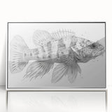 Framed acrylic wall art featuring a vibrant marine life fish design in a white frame, perfect for ocean-themed decor, adding color and personality to any space.