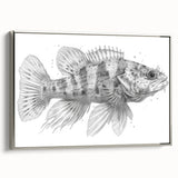 Framed canvas wall art showcasing a vibrant marine life fish design, featuring a silver frame and side view display, perfect for ocean-themed decor.