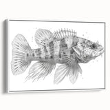 Framed canvas wall art showcasing a colorful marine life fish design, featuring vibrant hues of blue and green, perfect for ocean-themed decor in modern interiors.