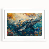 Framed wall art featuring a vibrant marine life fish design with a white mat, perfect for ocean-themed decor, showcasing intricate colors and details.