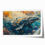 Vibrant marine life wall art print featuring colorful fish designs, ideal for ocean-themed decor, presented in a rolled format for easy framing and display.