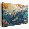 Side view of a stretched canvas showcasing a vibrant marine life fish design, featuring colorful aquatic illustrations ideal for home decor, enhancing ocean-themed interiors.
