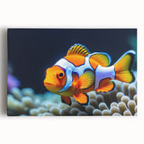 Colorful marine life canvas wall art showcasing various fish species in vibrant hues, ideal for ocean-themed decor, enhancing any room's atmosphere.
