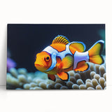 Stretched canvas wall art featuring a vibrant marine life fish design in blue and green tones, perfect for ocean-themed decor or beach house interiors, showcasing intricate details and a lively underwater scene.