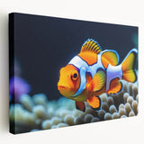 Stretched canvas wall art showcasing a vibrant marine life fish design, featuring intricate details and rich colors, ideal for ocean-themed decor.