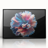 Framed wall art collection showcasing vibrant marine life fish design in acrylic, featuring a sleek black frame, perfect for ocean-themed decor.
