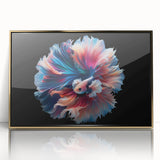 Framed wall art collection featuring vibrant marine life fish design in acrylic with a gold frame, showcasing colorful underwater scenes perfect for coastal decor.