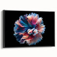 Framed canvas wall art featuring vibrant marine life fish design in a black frame, showcasing colorful aquatic creatures against a textured background, ideal for ocean-themed decor.