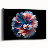Framed canvas wall art featuring vibrant marine life fish design in a black frame, showcasing colorful aquatic creatures against a textured background, ideal for ocean-themed decor.
