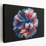 Stretched canvas wall art depicting a vibrant marine life fish design, showcasing colorful tropical fish against a serene underwater background, ideal for ocean-themed decor.