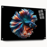 Acrylic glass wall art showcasing a vibrant marine life fish design, featuring a side view with decorative pins, perfect for ocean-themed decor.
