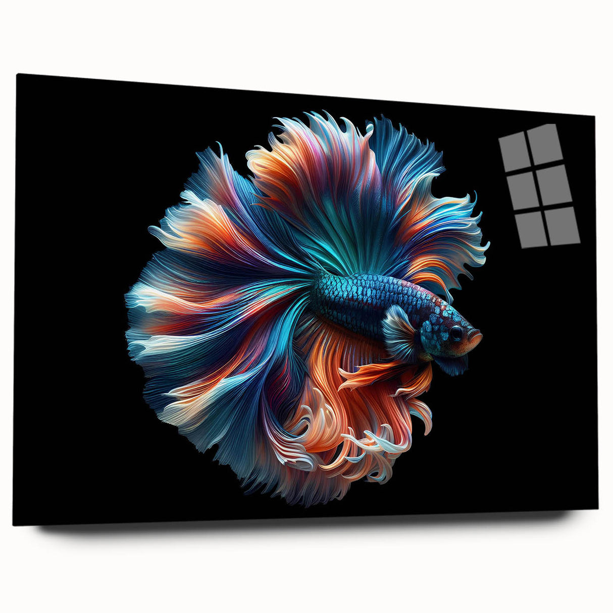 Acrylic glass wall art showcasing a vibrant marine life fish design, featuring intricate details and vivid colors, perfect for ocean-themed decor.