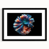 Framed wall art featuring a vibrant marine life fish design, showcasing colorful fish against a black mat background, perfect for ocean-themed decor.
