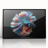 Framed acrylic wall art showcasing a vibrant marine life fish design with a black frame, perfect for adding a touch of ocean decor to any space.