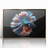 Framed wall art featuring vibrant marine life fish design in gold-acrylic finish, ideal for ocean-themed decor. Perfect addition to living spaces or galleries.