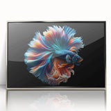 Framed acrylic wall art showcasing a vibrant marine life fish design with intricate details, set against a sleek silver frame, perfect for ocean-themed decor.