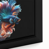Close-up of a framed canvas wall art featuring vibrant marine life fish design, showcasing intricate details and colors, perfect for ocean-themed decor.
