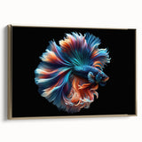 Framed canvas artwork featuring a vibrant marine life fish design, showcasing a colorful underwater scene with intricate details and a luxurious gold frame, ideal for home decor.