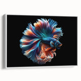 Framed canvas wall art showcasing a vibrant marine life fish design with intricate details, set against a crisp white background, perfect for ocean-themed decor.