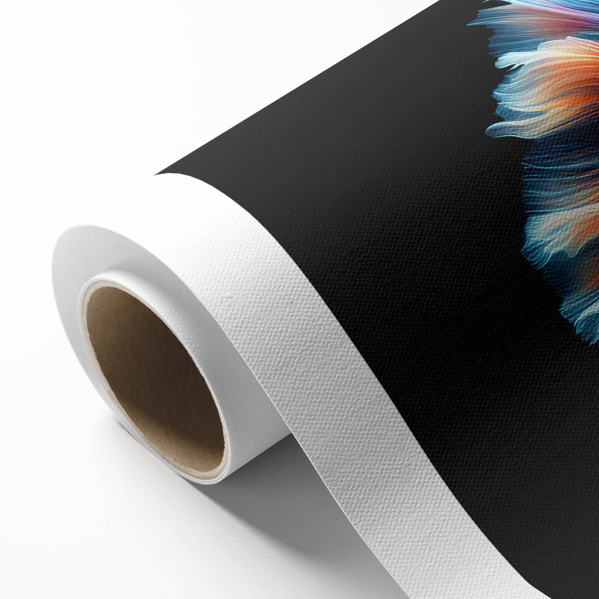 Colorful marine life wall art design on rolled canvas, showcasing vibrant fish illustrations in an underwater scene, perfect for ocean-themed decor.
