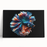 Vibrant marine life wall art featuring colorful fish designs on stretched canvas, showcasing intricate details and a serene oceanic theme, perfect for coastal decor.