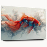 Acrylic wall art featuring a vibrant marine life fish design in a side view, showcasing intricate details and colors, mounted with pins for display.