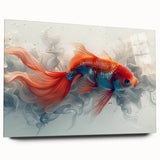 Side view of a vibrant marine life fish design wall art piece made from acrylic glass, showcasing colorful aquatic scenes, perfect for ocean-themed decor. This decorative artwork adds a lively touch to any room.