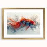 Elegant marine life wall art framed with a gold mat, showcasing vibrant fish designs. Ideal for ocean-themed decor, enhancing any living space with a touch of aquatic beauty.