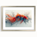 Framed wall art showcasing a vibrant marine life fish design, featuring a silver frame and mat, perfect for enhancing coastal-themed decor in any room.