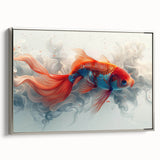Framed wall art featuring a vibrant marine life fish design, showcasing colorful aquatic creatures on a canvas with a sleek silver frame, perfect for ocean-themed decor.