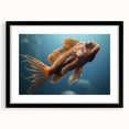 Framed wall art showcasing a vibrant marine life fish design, featuring a sleek black frame and mat, perfect for enhancing aquatic-themed decor.