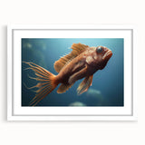 Framed wall art featuring a vibrant marine life fish design, showcasing colorful aquatic species against a crisp white mat, ideal for ocean-themed decor.
